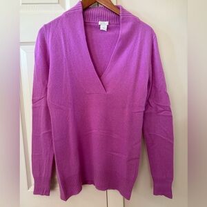 J. Crew purple v-neck, shawl collar 100% cashmere sweater, size medium